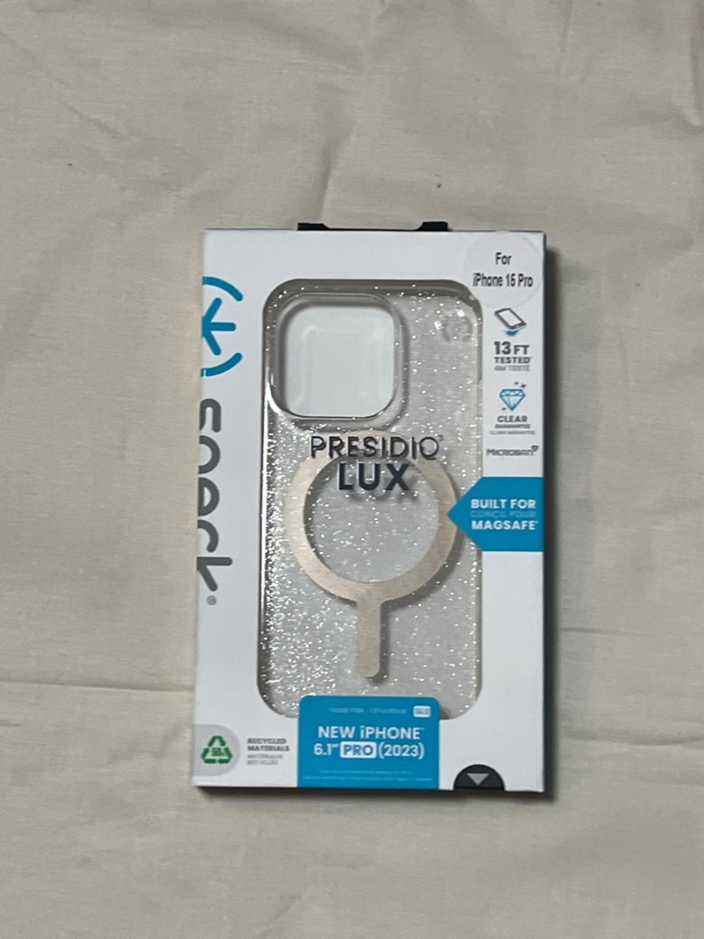 speck Presidio LUX Clear Glitter Case with MagSafe Ring - Clear/Silver